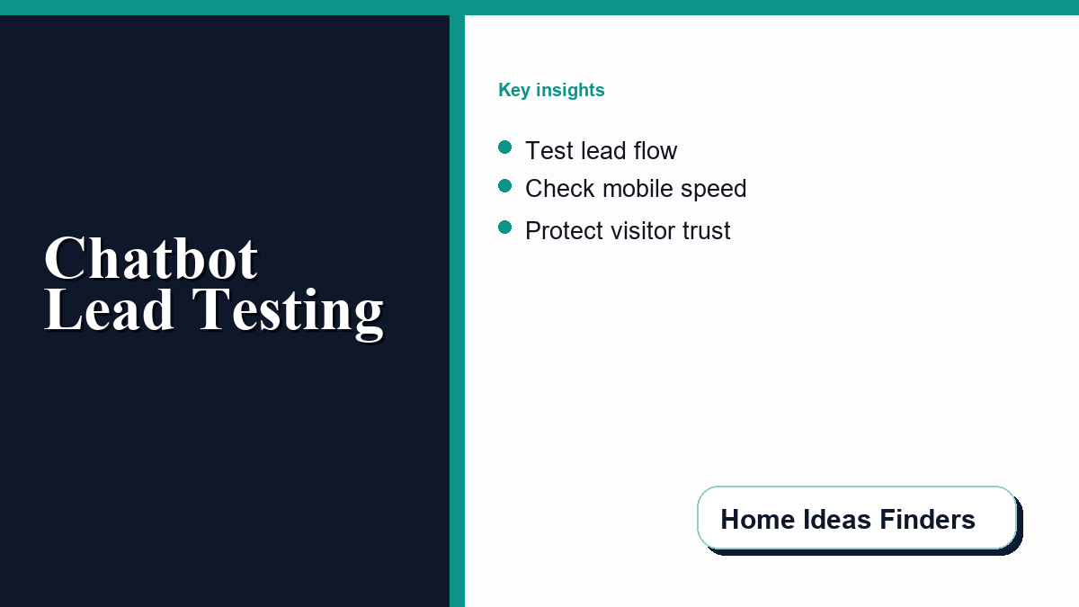 A professional residential contractor testing an interactive chatbot interface on a laptop at a kitchen counter, focusing on lead generation setup and speed metrics.
