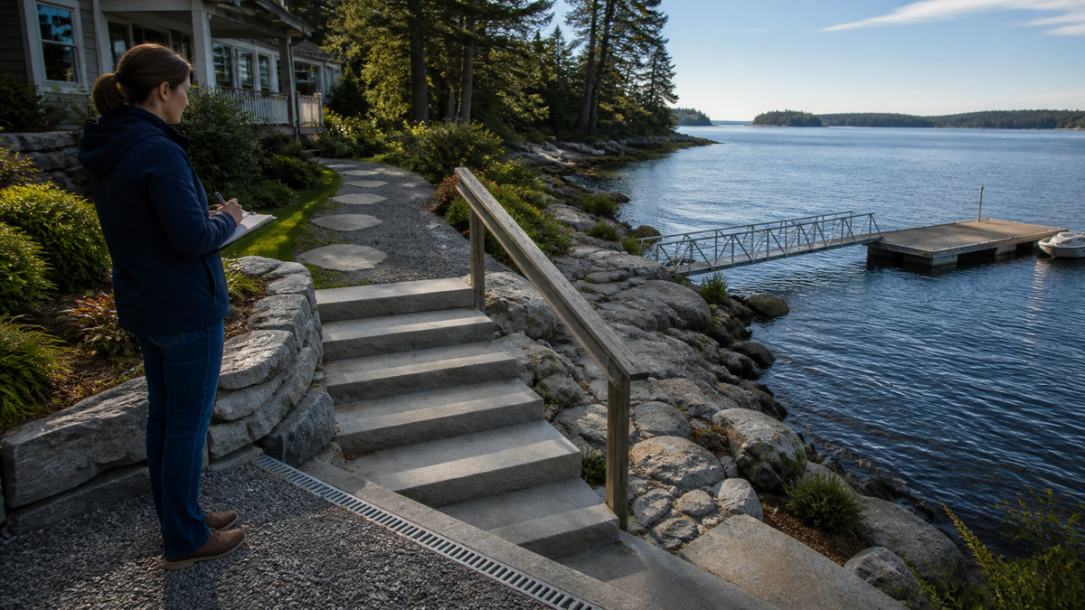 Shore access stairs observed at a lower tide stage